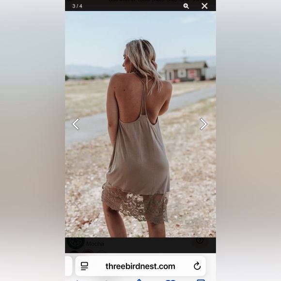 New without tags Three Bird Nest Prima Mocha Taupe Lace Hem Slip Dress - Picture 9 of 13